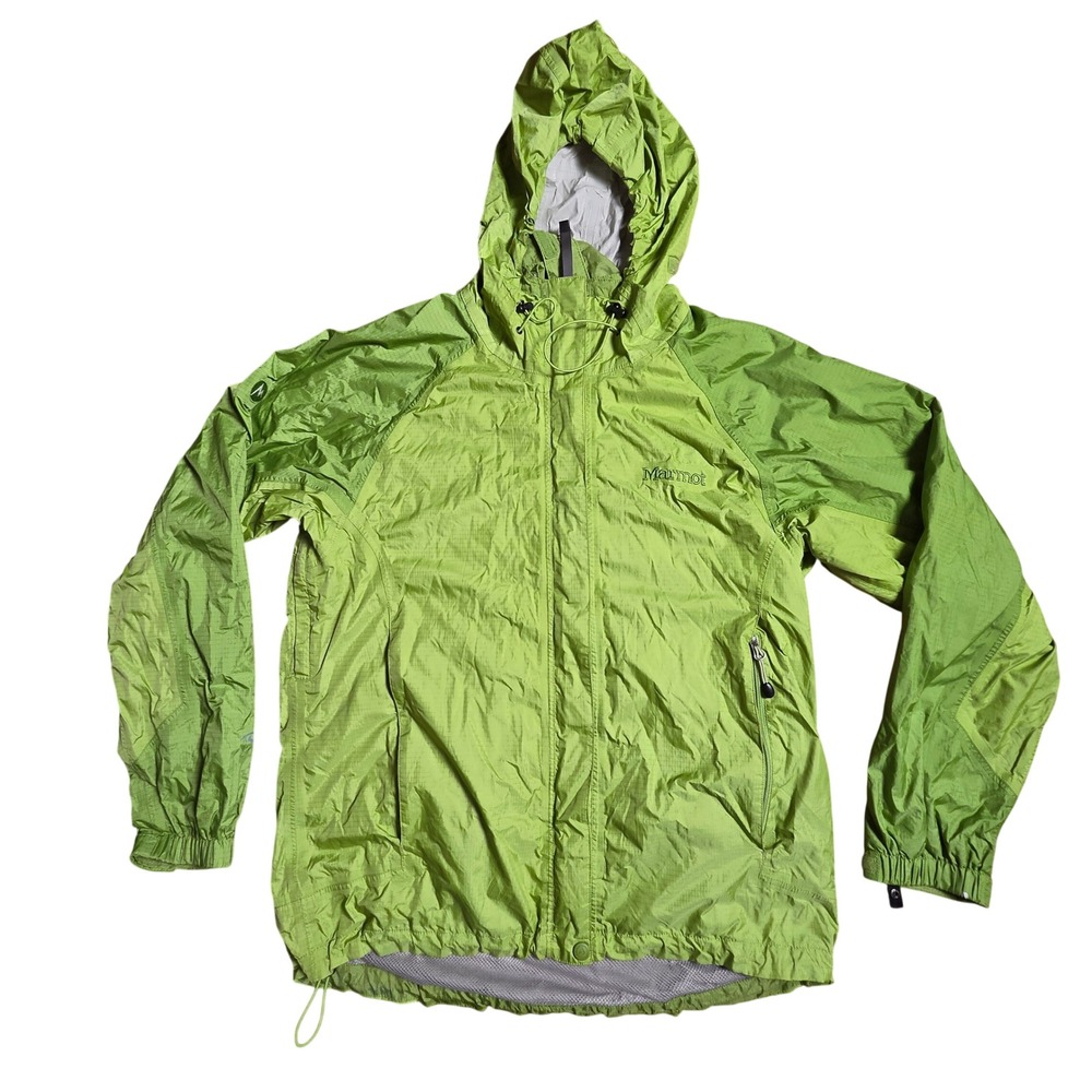 Marmot Womens Rain Jacket Ripstop Hooded Shell M Lime Outdoor Hiking Gorpcore